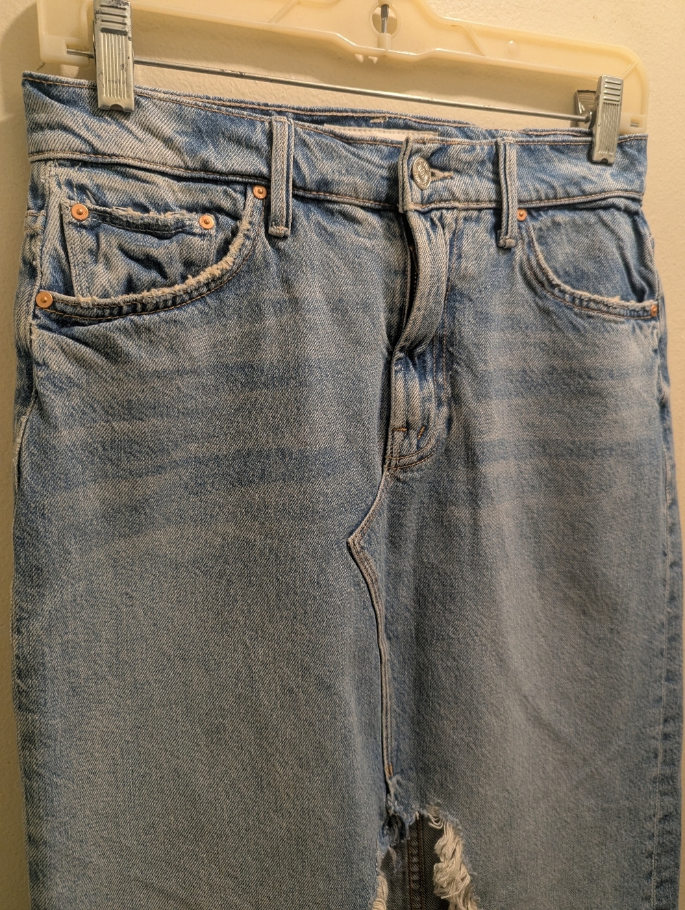 MOTHER The Ditcher Maxi Super Fray Split Denim Jean Skirt Light Blue- 25=0 - Picture 7 of 16